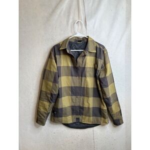 Flylow Mens Quilted Buffalo Plaid Shirt Jacket Olive Grey Snap Front Size Medium